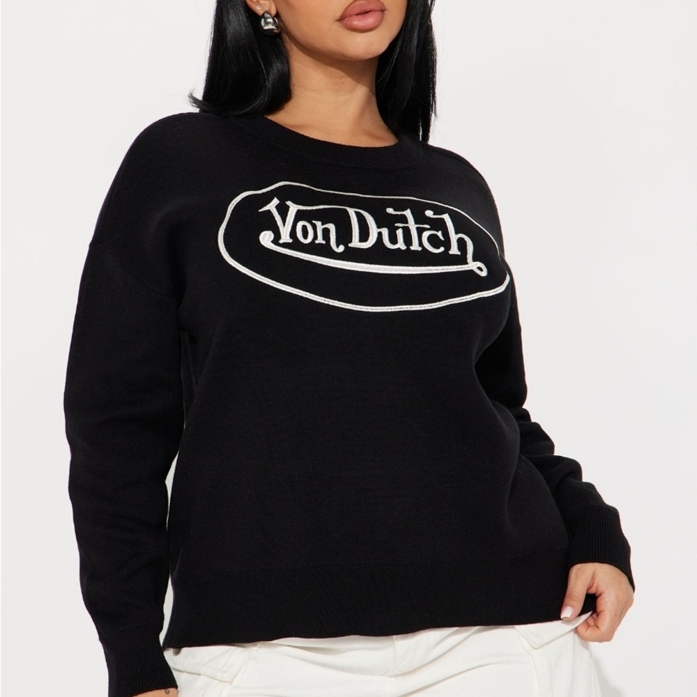 Von Dutch Black Crewneck Sweater Casual Style